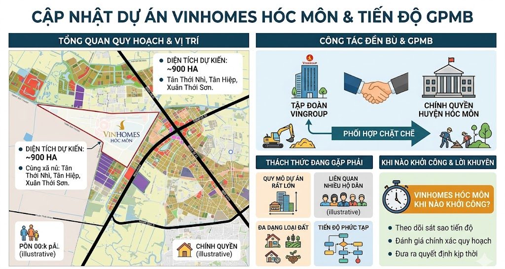 Dựa trên các nguồn tin tin cậy, công tác đền bù và giải phóng mặt bằng tại diện tích Vinhomes Hóc Môn bao nhiêu ha vẫn đang được Tập đoàn Vingroup phối hợp chặt chẽ với các cơ quan chức năng của huyện Hóc Môn để đẩy nhanh tiến độ. Tuy nhiên, do quy mô dự án quá lớn, liên quan đến nhiều hộ dân và loại đất khác nhau, nên công tác này vẫn đang gặp phải những khó khăn và thách thức nhất định. Việc theo dõi sát sao vinhomes hóc môn khi nào khởi công sẽ giúp các nhà đầu tư có những đánh giá chính xác hơn về tiến độ triển khai của dự án và đưa ra những quyết định đầu tư kịp thời.