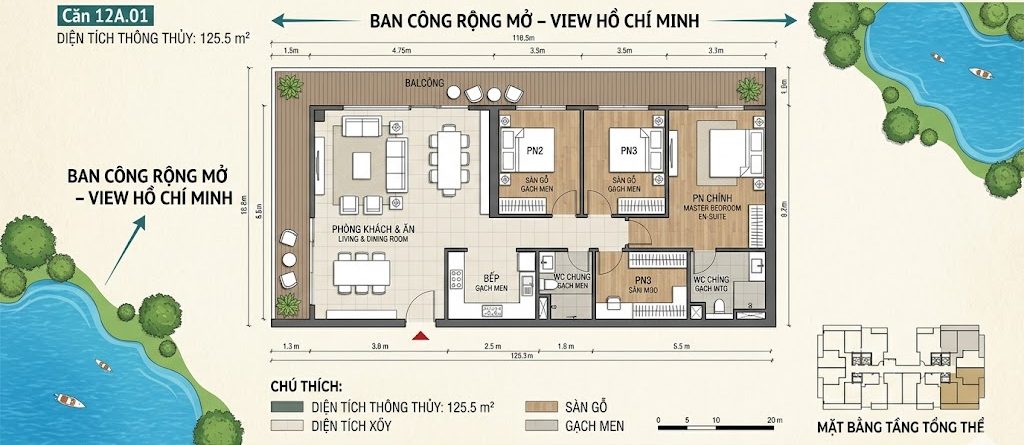 Bảng giá Vinhomes Hóc Môn cho mẫu căn hộ vị trí góc tầm nhìn vĩnh cửu