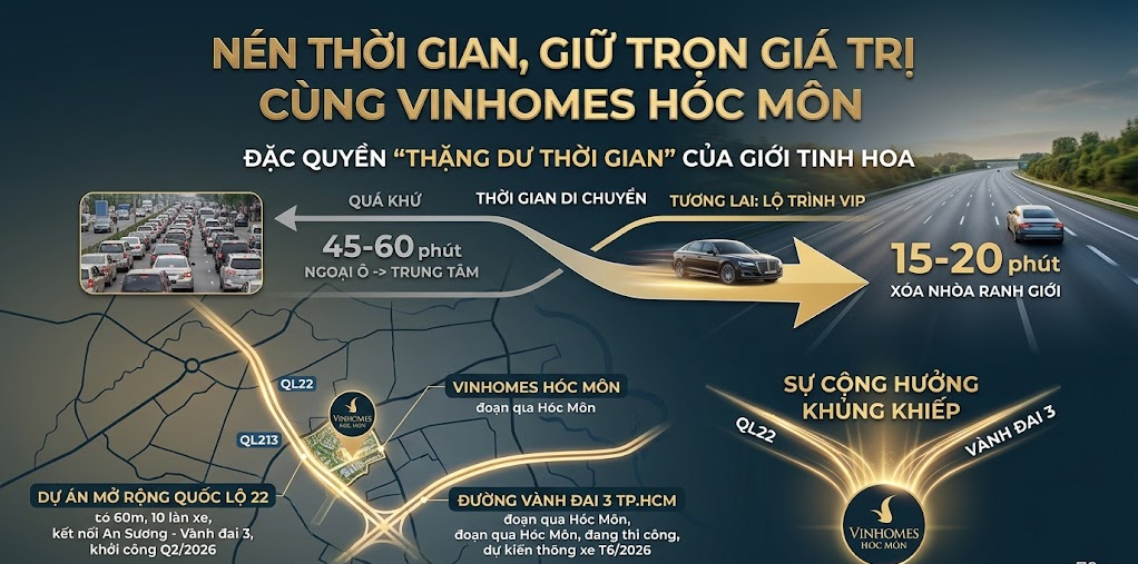 Dự án mở rộng quốc lộ 22 bệ phóng hạ tầng Tây Bắc thúc đẩy giá trị bất động sản Vinhomes Hóc Môn