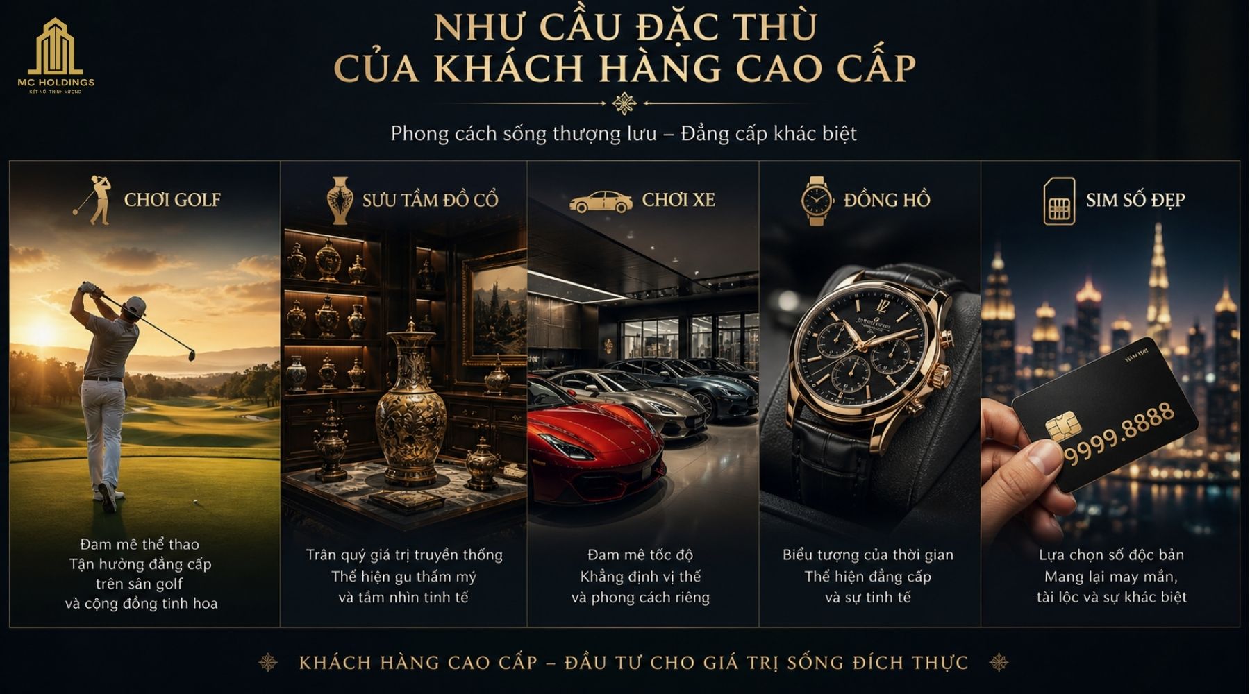 Phong cách sống và Sở thích: Họ có phong cách sống, sở thích cá nhân độc đáo, thường tham gia các hoạt động như chơi golf, sưu tầm đồ cổ, chơi xe, đồng hồ, sim số đẹp. Họ có thể được tìm thấy trong các cộng đồng phụ huynh tại các trường quốc tế như Vinschool, hoặc các hội nhóm có lối sống riêng. với những khách hàng vinhomes sài gòn park